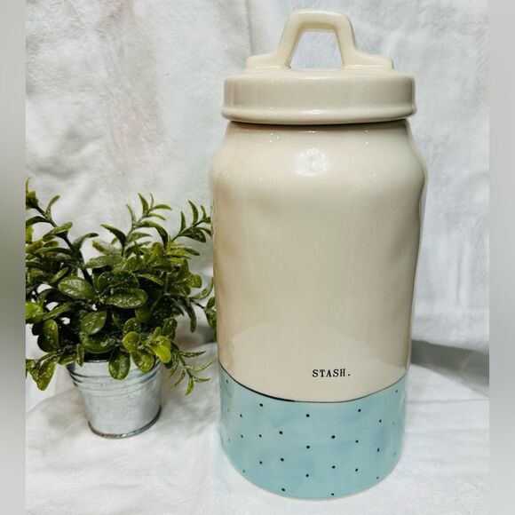 Rae Dunn Polka Dot Blue & Black Canister Stash‎ - Picture 4 of 10